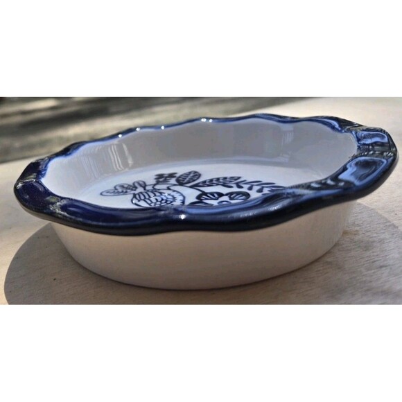 GRÄDINÄ Saucer Fluted Tartlet Blue White Bird With Flowers 5" Small Shallow Bowl - Picture 6 of 7
